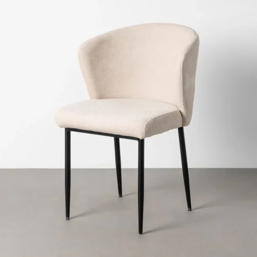 Lot 2 Chaises tissu crème dossier enveloppant pieds métal noir Ixia 59 cm