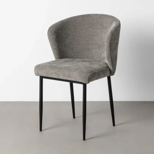 Lot 2 Chaises tissu gris dossier enveloppant pieds métal noir Ixia 59 cm