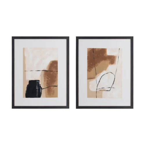 Lot 2 Tableaux abstraits beige et brun peints à la main Ixia 65 × 82 cm