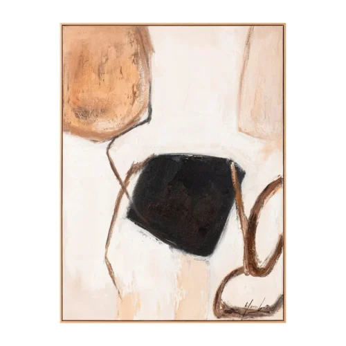 Lot 2 Tableaux abstraits beige ocre et noir peints à l'huile Ixia 90 × 120 cm — vue 2