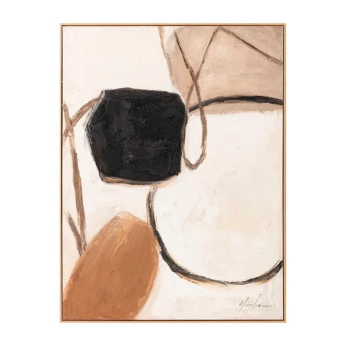 Lot 2 Tableaux abstraits beige ocre et noir peints à l'huile Ixia 90 × 120 cm — vue 3