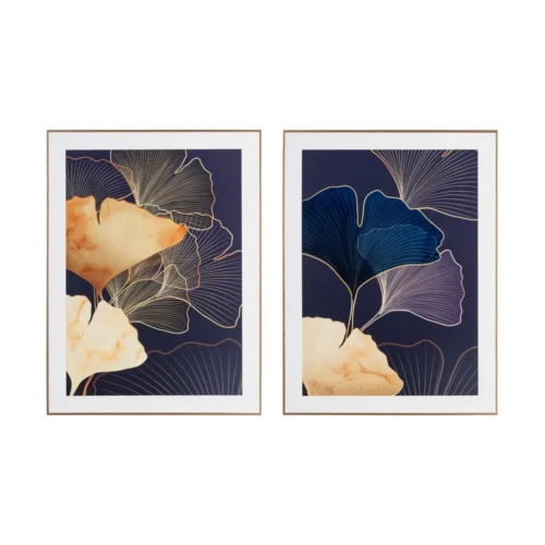 Lot 2 Tableaux feuilles de ginkgo cadre doré Ixia 60 × 80 cm