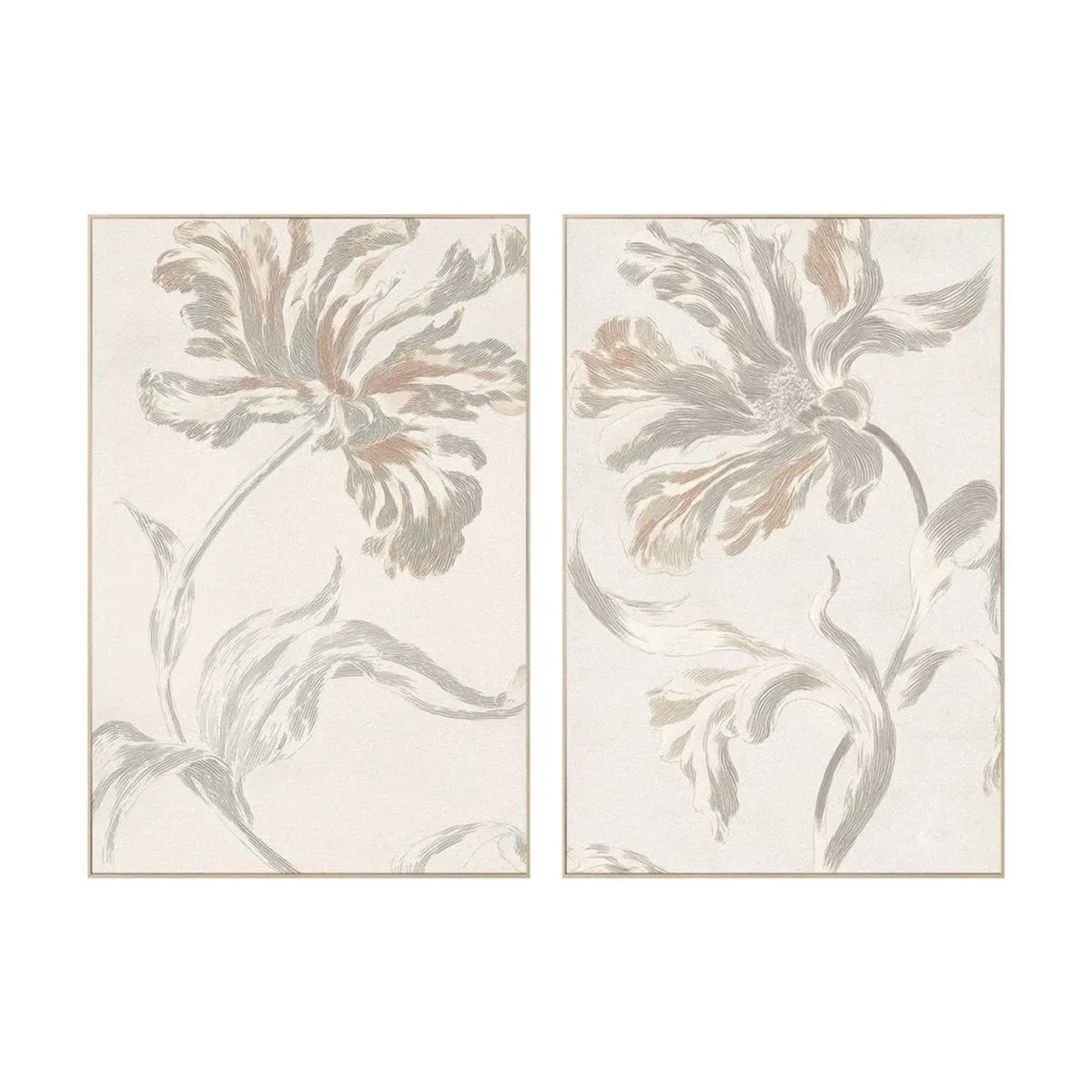 Lot 2 Tableaux fleurs impression en relief textile Ixia 80 × 120 cm