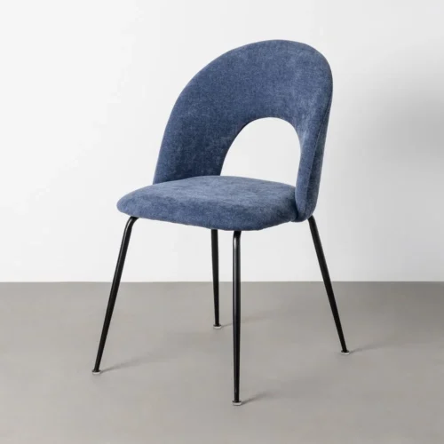 Lot 4 Chaises dossier ajouré tissu bleu pieds fer noir Ixia 49 cm