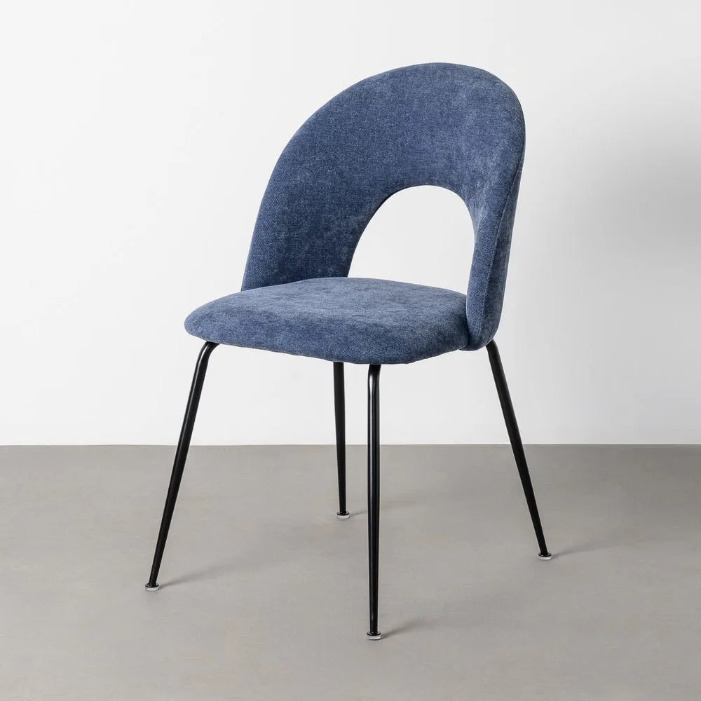 Lot 4 Chaises dossier ajouré tissu bleu pieds fer noir Ixia 49 cm