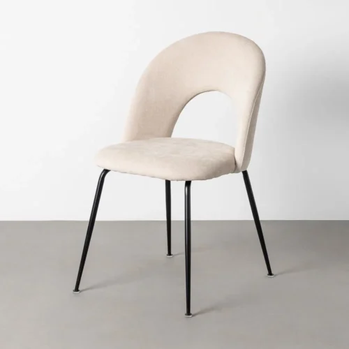 Chaise salle a manger Lot 4 Chaises dossier ajouré tissu crème pieds fer noir Ixia 49 cm