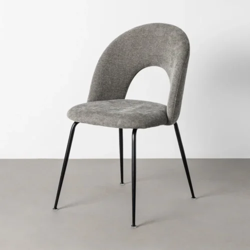 Lot 4 Chaises dossier ajouré tissu gris pieds fer noir Ixia 49 cm