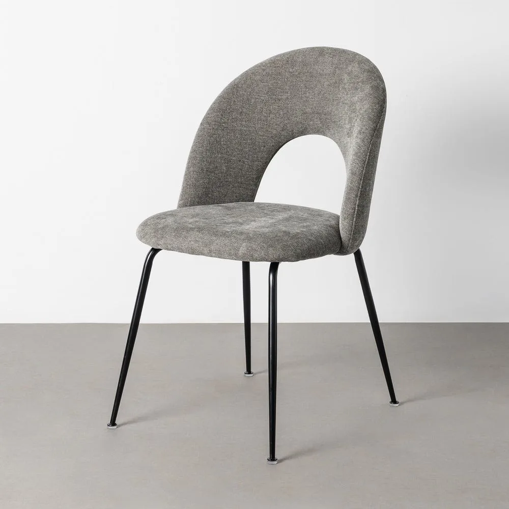 Lot 4 Chaises dossier ajouré tissu gris pieds fer noir Ixia 49 cm