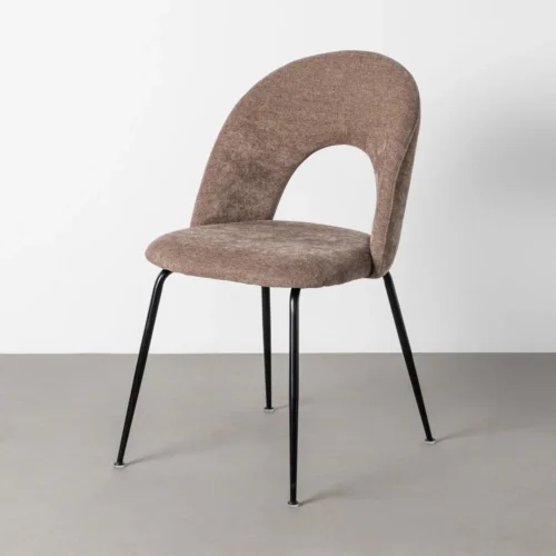 Lot 4 Chaises dossier ajouré tissu marron pieds fer noir Ixia 49 cm