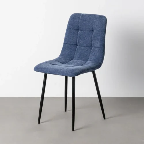 Chaise salle a manger Lot 4 Chaises tissu matelassé bleu pieds métal noir Ixia 44 cm