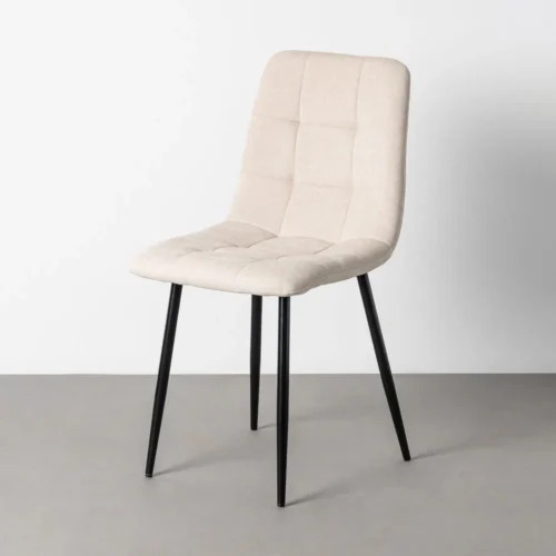 Lot 4 Chaises tissu matelassé crème pieds métal noir Ixia 44 cm
