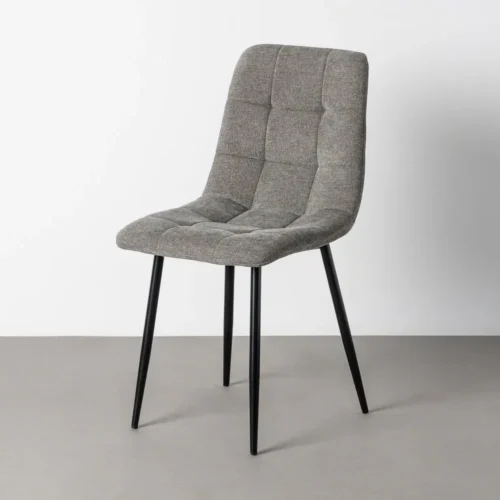 Lot 4 Chaises tissu matelassé gris pieds métal noir Ixia 44 cm