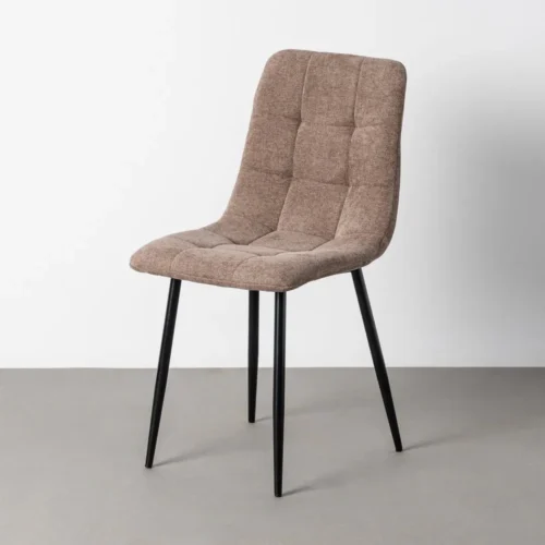 Lot 4 Chaises tissu matelassé marron pieds métal noir Ixia 44 cm