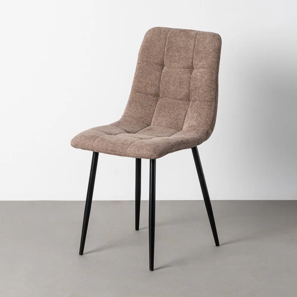 Lot 4 Chaises tissu matelassé marron pieds métal noir Ixia 44 cm