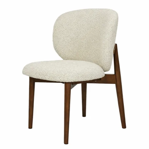 Chaises et tables à manger Ethan Chloé Lot de 2 chaises chenille dossier arrondi écru piètement chêne Ethan Chloé 58 cm
