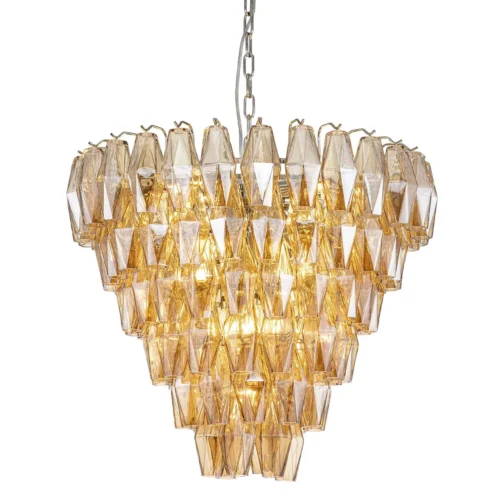 Lustres et suspensions Ethan Chloé Lustre cascade de verre ambré facetté dix-sept lumières Ethan Chloé 85 cm de haut