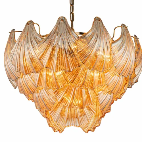 Luminaires Ethan Chloé Lustre coquillages de verre doré dix lumières en deux rangs Ethan Chloé 59 cm