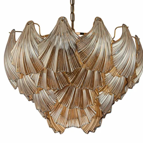 Lustre coquillages de verre doré dix lumières en deux rangs Ethan Chloé 59 cm — vue 2