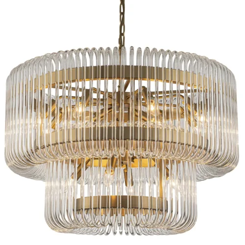 Lustre deux tambours de baguettes de verre clair quinze lumières Ethan Chloé 80 cm — vue 2