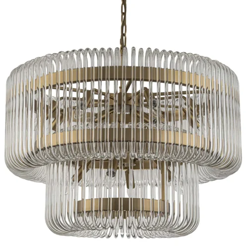 Lustre deux tambours de baguettes de verre clair quinze lumières Ethan Chloé 80 cm — vue 3