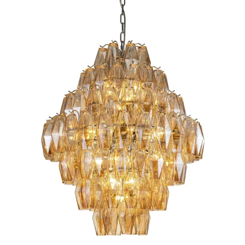 Lustres et suspensions Ethan Chloé Lustre étagé de verre ambré facetté dix-sept lumières Ethan Chloé 74 cm de haut