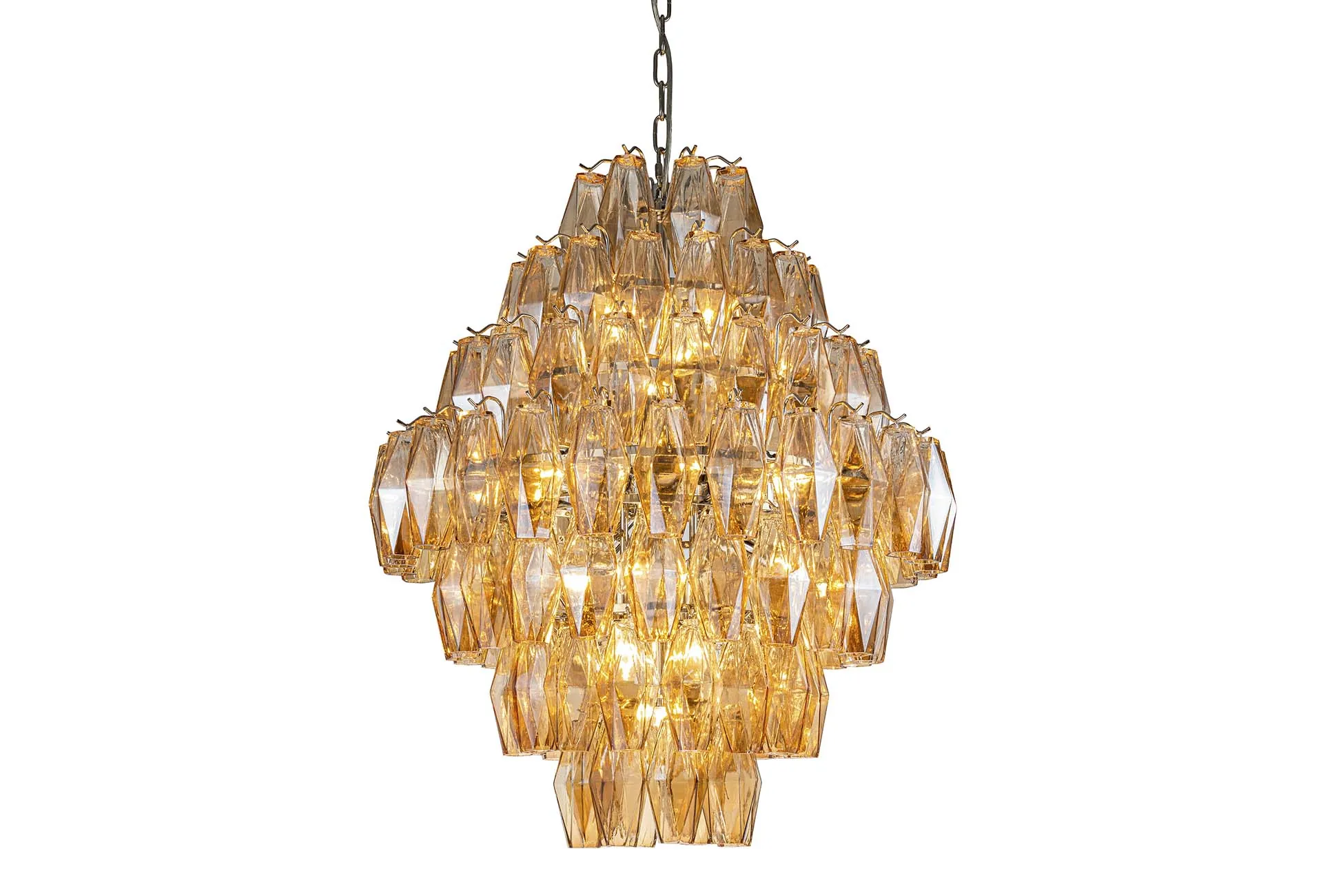 Lustre étagé de verre ambré facetté dix-sept lumières Ethan Chloé 74 cm de haut