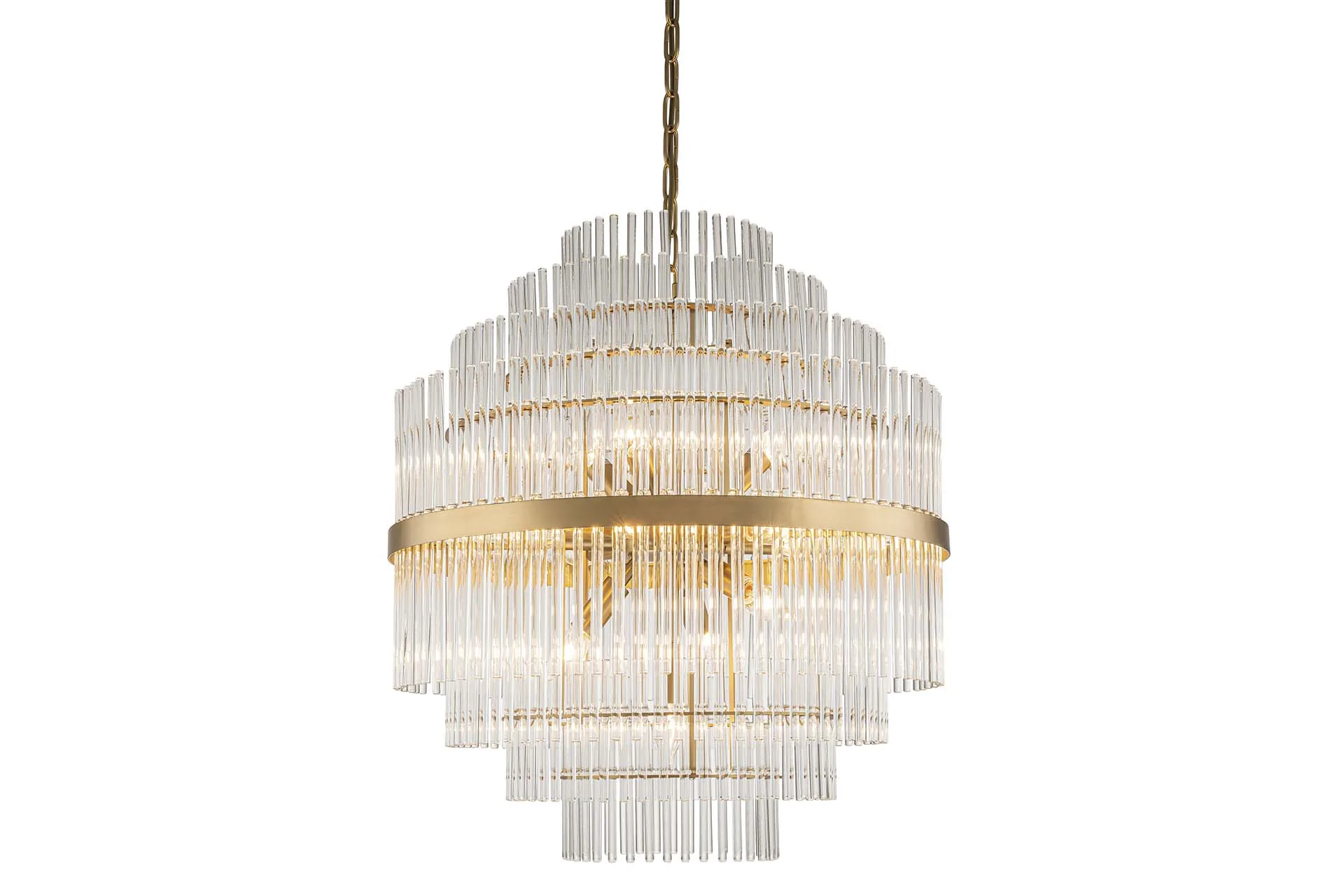 Lustre étagé en baguettes de verre clair et bague dorée Ethan Chloé 60 cm