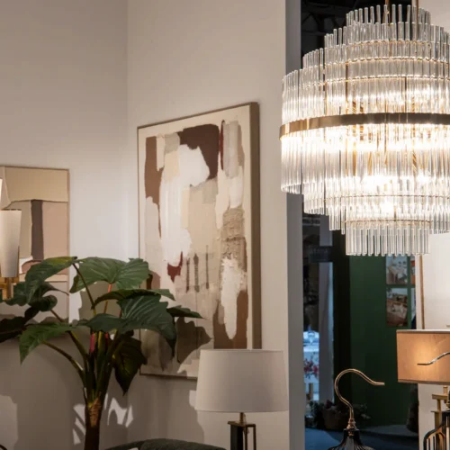 Lustre étagé en baguettes de verre clair et bague dorée Ethan Chloé 60 cm — vue 3