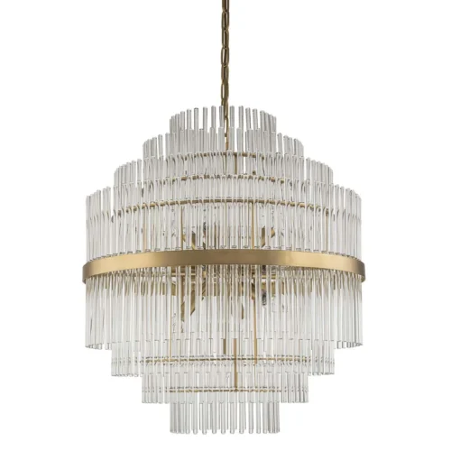 Lustre étagé en baguettes de verre clair et bague dorée Ethan Chloé 60 cm — vue 4