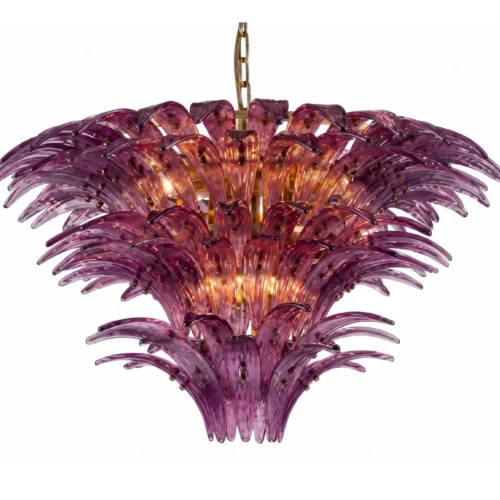 Lustre feuilles de palmier améthyste trois étages en verre Ethan Chloé 80 cm