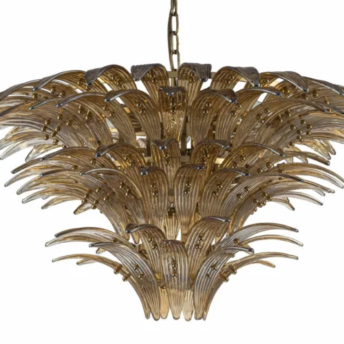 Luminaires Ethan Chloé Lustre feuilles de palmier doré fumé trois couronnes en verre Ethan Chloé 80 cm