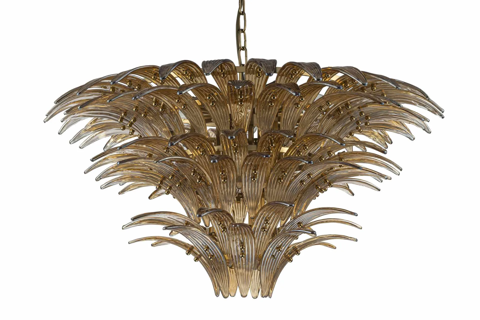 Lustre feuilles de palmier doré fumé trois couronnes en verre Ethan Chloé 80 cm
