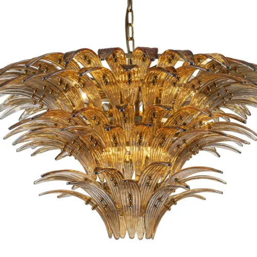 Lustre feuilles de palmier doré fumé trois couronnes en verre Ethan Chloé 80 cm — vue 2