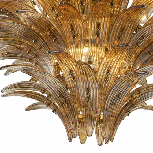 Lustre feuilles de palmier doré fumé trois couronnes en verre Ethan Chloé 80 cm — vue 3