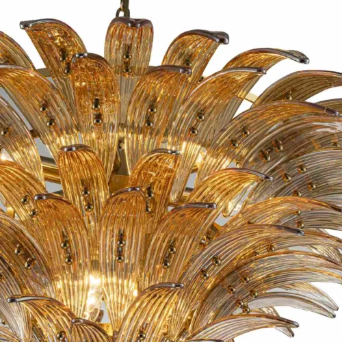 Lustre feuilles de palmier doré fumé trois couronnes en verre Ethan Chloé 80 cm — vue 4