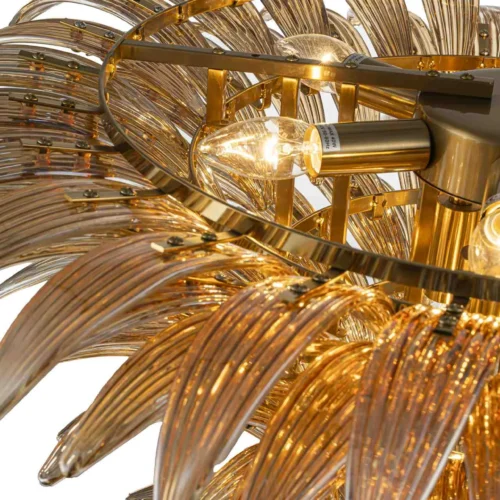 Lustre feuilles de palmier doré fumé trois couronnes en verre Ethan Chloé 80 cm — vue 5