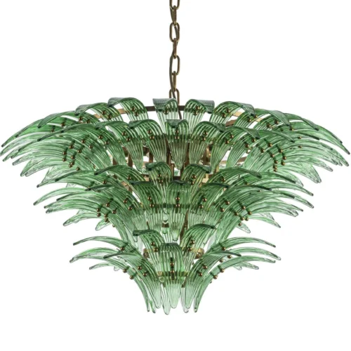 Luminaires Ethan Chloé Lustre feuilles de palmier vert tendre trois couronnes Ethan Chloé 80 cm