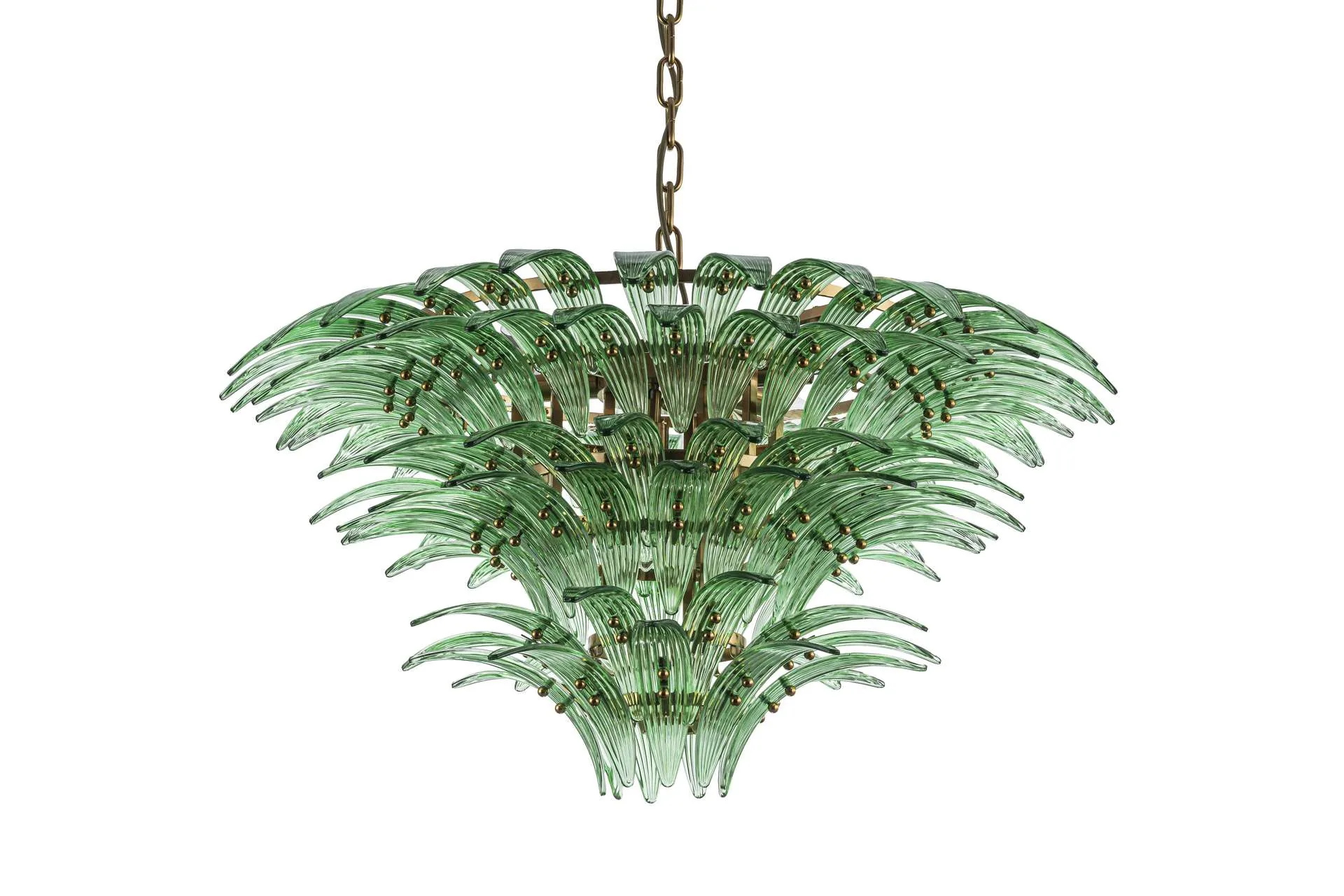 Lustre feuilles de palmier vert tendre trois couronnes Ethan Chloé 80 cm