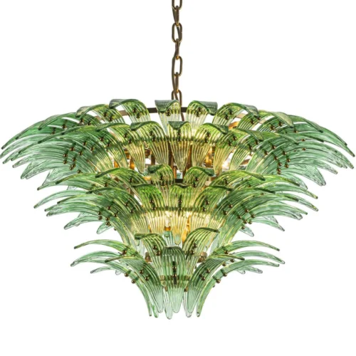 Lustre feuilles de palmier vert tendre trois couronnes Ethan Chloé 80 cm — vue 2