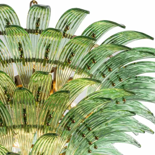 Lustre feuilles de palmier vert tendre trois couronnes Ethan Chloé 80 cm — vue 4