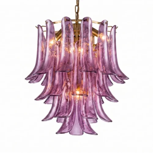 Lustre pétales de verre améthyste monture dorée Ethan Chloé 52 cm