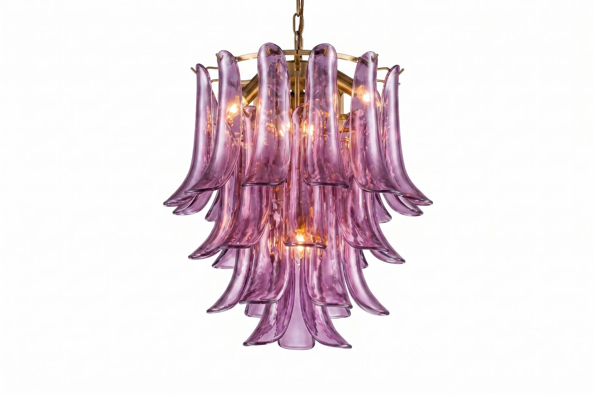 Lustre pétales de verre améthyste monture dorée Ethan Chloé 52 cm