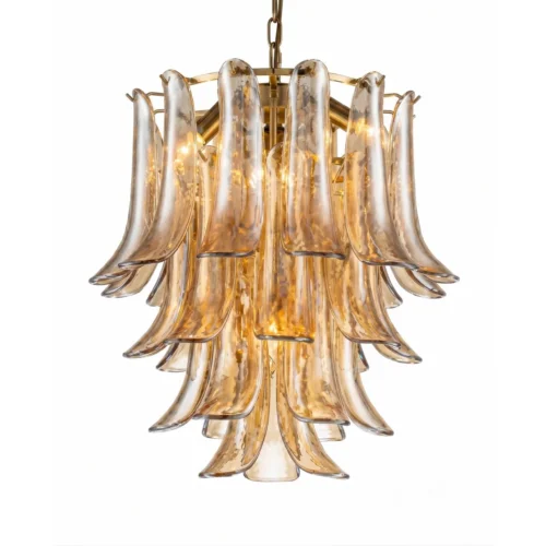 Luminaires Ethan Chloé Lustre pétales de verre champagne fumé en cascade Ethan Chloé 52 cm