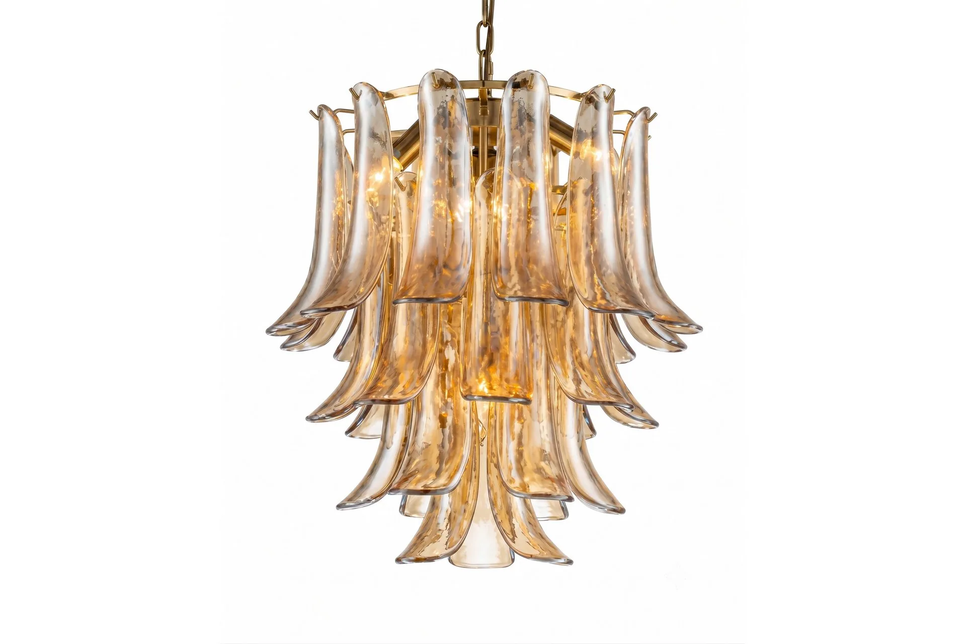 Lustre pétales de verre champagne fumé en cascade Ethan Chloé 52 cm