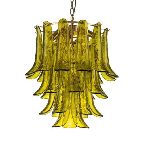 Lustres et suspensions Ethan Chloé Lustre pétales de verre vert olive en cascade Ethan Chloé 52 cm