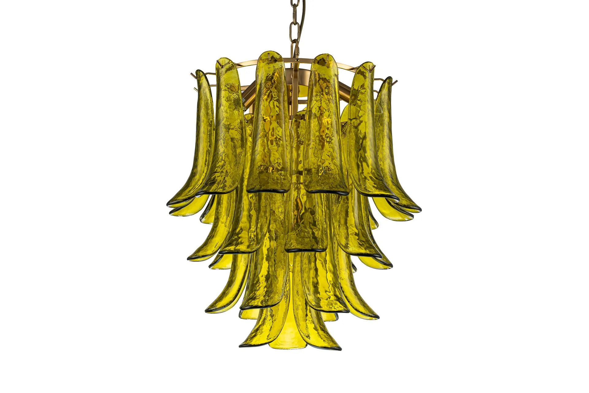 Lustre pétales de verre vert olive en cascade Ethan Chloé 52 cm
