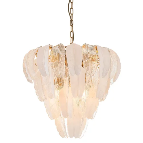 Luminaires Ethan Chloé Lustre plumes de verre blanc dépoli treize lumières Ethan Chloé 60 cm
