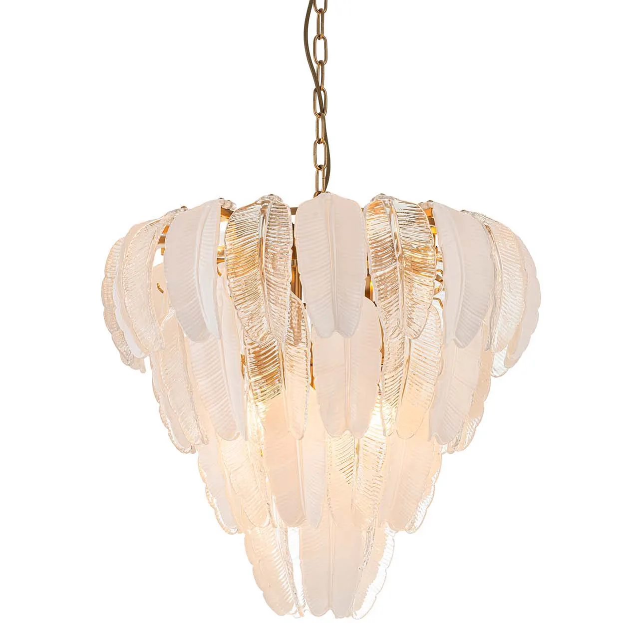 Lustre plumes de verre blanc dépoli treize lumières Ethan Chloé 60 cm