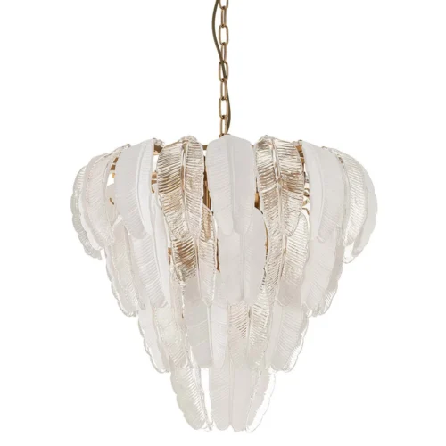 Lustre plumes de verre blanc dépoli treize lumières Ethan Chloé 60 cm — vue 2