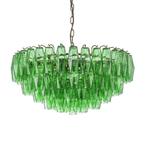 Luminaires Ethan Chloé Lustre prismes de verre vert émeraude en corbeille Ethan Chloé 70 cm